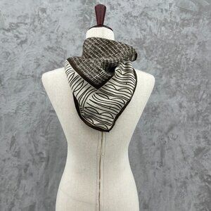 Vintage Bill Blass Chocolate Brown Ivory Spellout Logo Silk Square Scarf